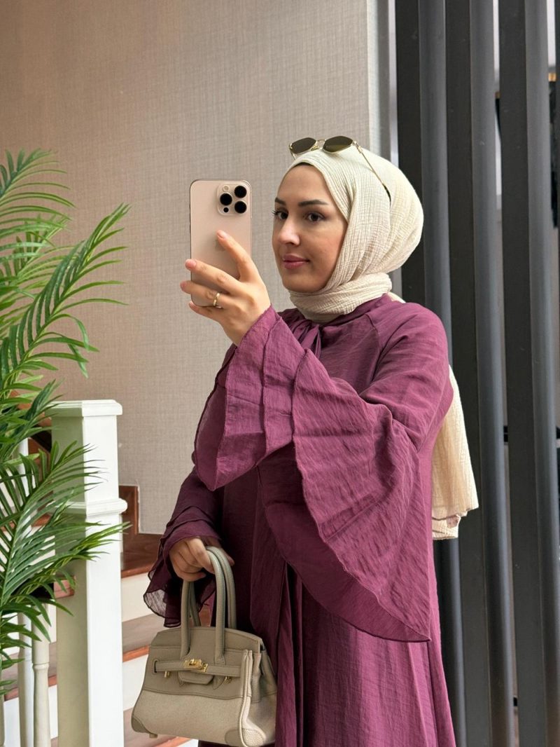 Phoebe Bordo Uzun Pelerin Kollu Elbise