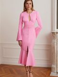 Roxie Pembe Midi Pencere Yaka Elbise