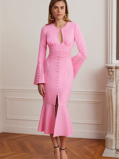 Roxie Pembe Midi Pencere Yaka Elbise
