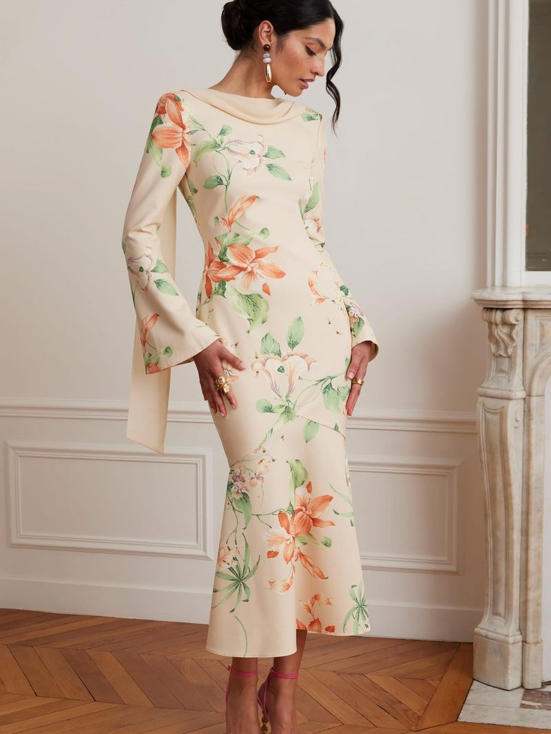 Brooke Limon Midi Degaje Yaka Elbise