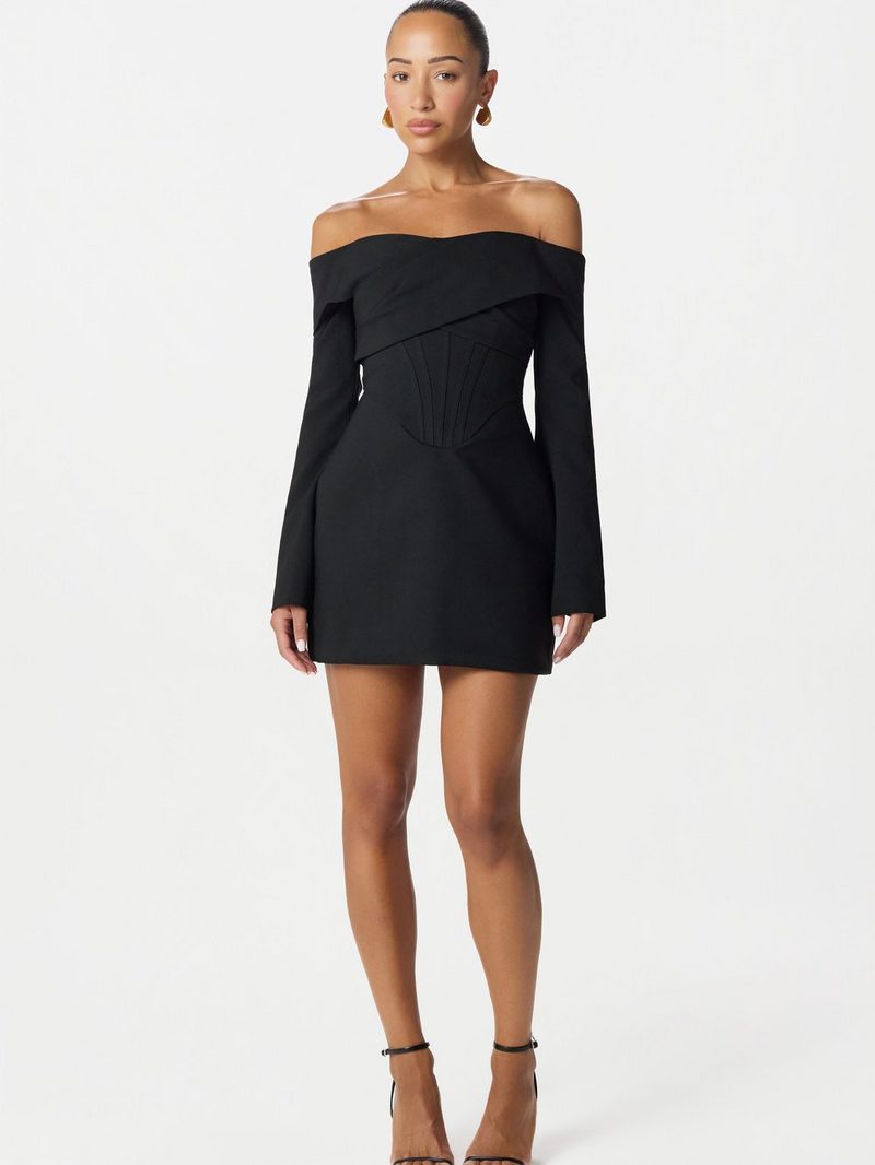 Bonnie Siyah Mini Bardot Elbise